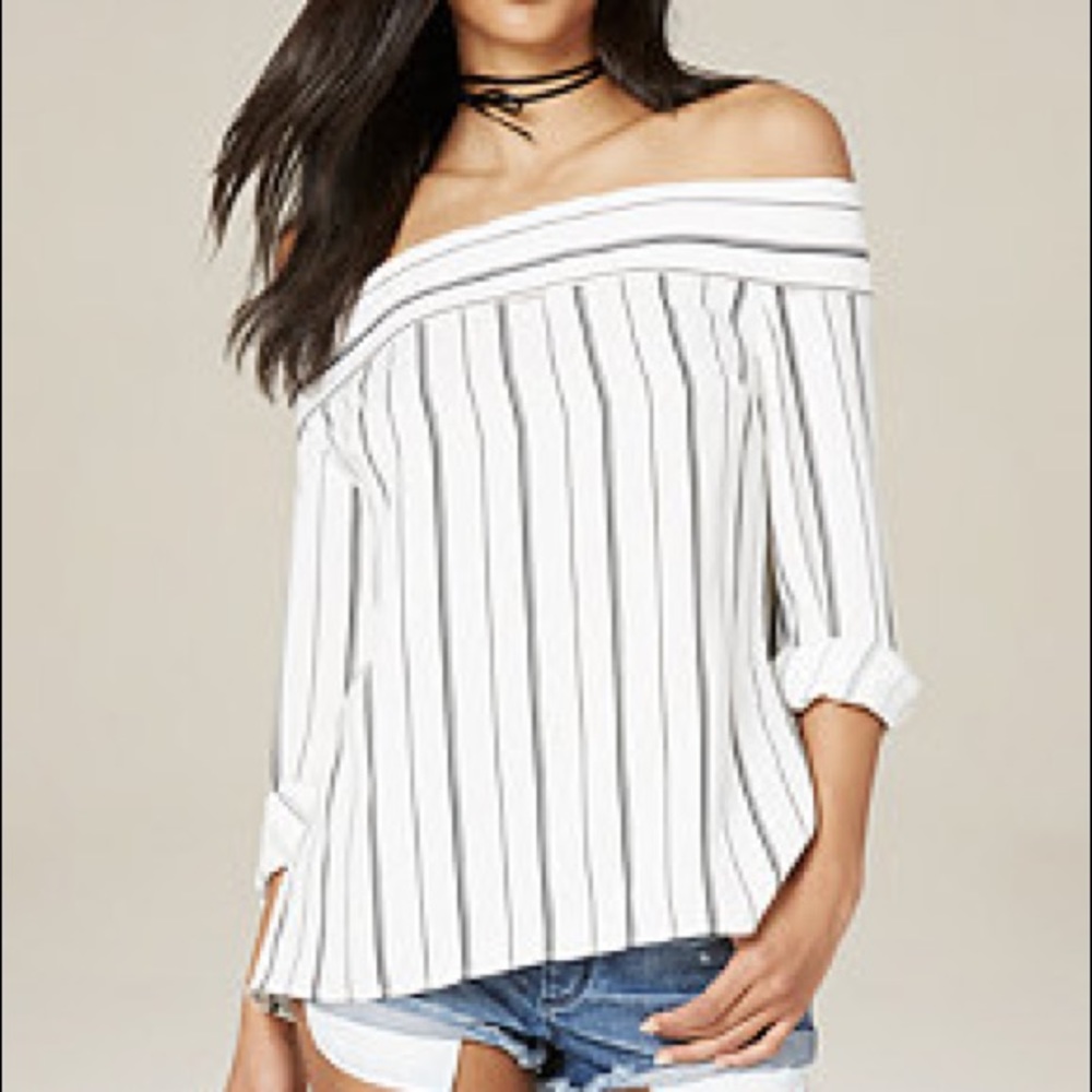 Off Shoulder Pinstriped Blouse